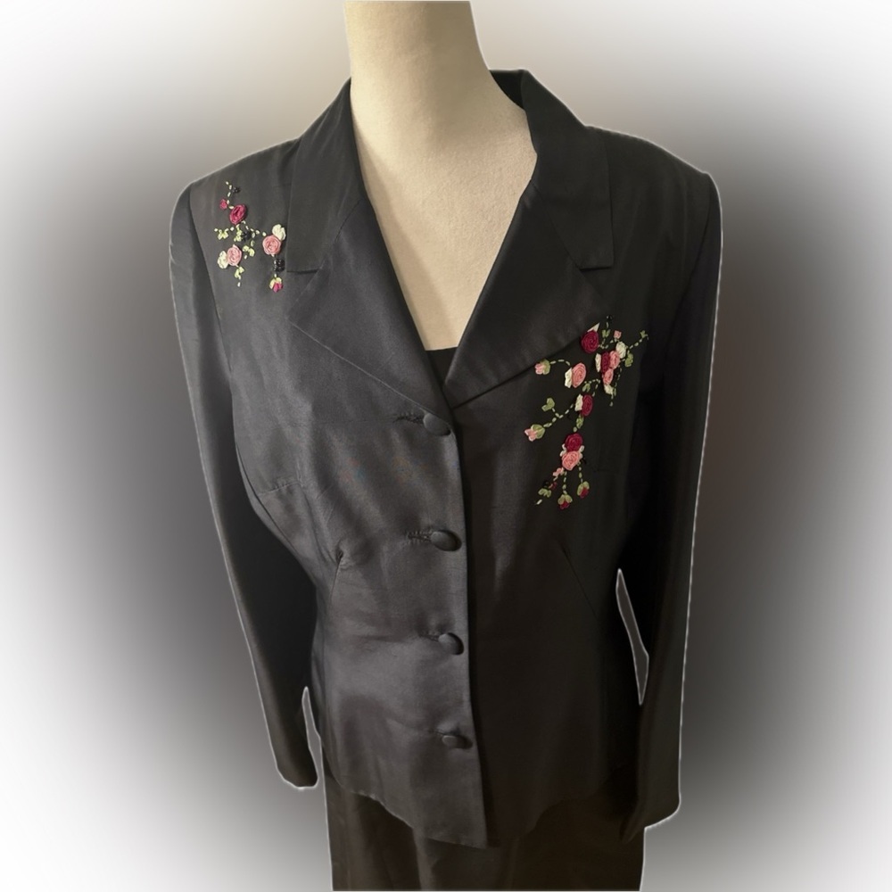 Tina Hagen L A SILK Vintage Dress Suit Embroidered Sz12 Formal Wedding guest - Picture 9 of 16